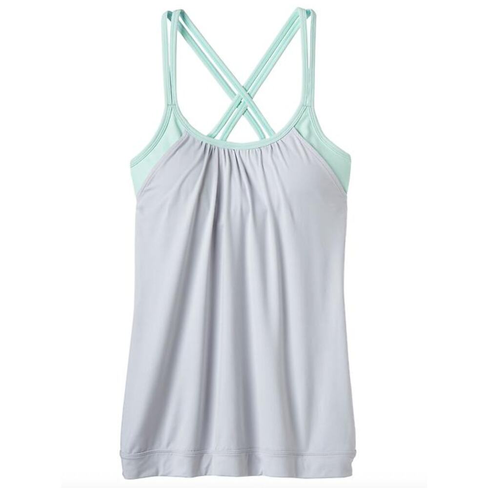 Athleta Tank Top Womens XL Hidden Agenda Silver Seafoam Green Cross Back Bra